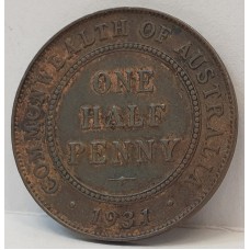 AUSTRALIA 1931 . HALF 1/2  PENNY . VARIETY . DROPPED 1 . LONDON DIE